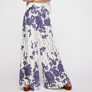 Free People Floral Wide Leg Pants - Navy and Cream